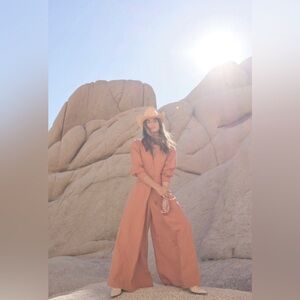 THE BRIGHT SIDE $198 NOMAD JUMPSUIT SIERRA ROCKY BARNES Size Large Linen‎ Blend